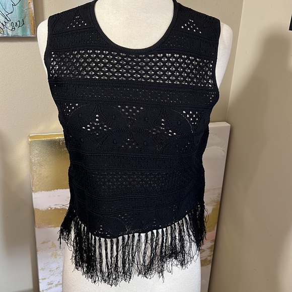 A.L.C. Tucker Fringe Pointelle Crochet Crop Tank - Picture 4 of 8